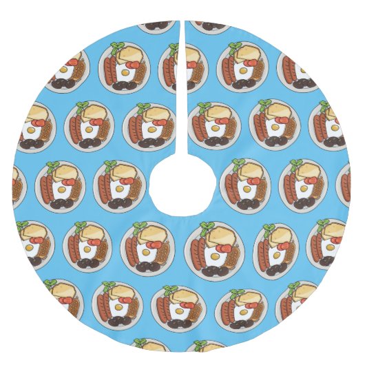 英国の朝食の漫画イラストレーション ブラッシュドポリエステルツリースカート (正面)