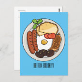 英国の朝食の漫画イラストレーション ポストカード (正面/裏面)