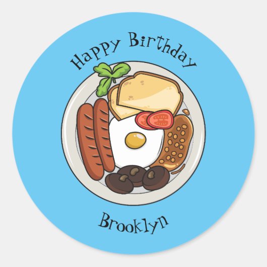 英国の朝食の漫画イラストレーション ラウンドシール (正面)