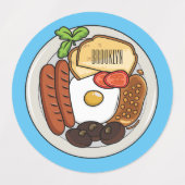 英国の朝食の漫画イラストレーション ラベル (デザイン1)