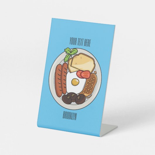 英国の朝食の漫画イラストレーション 台座サイン (正面)