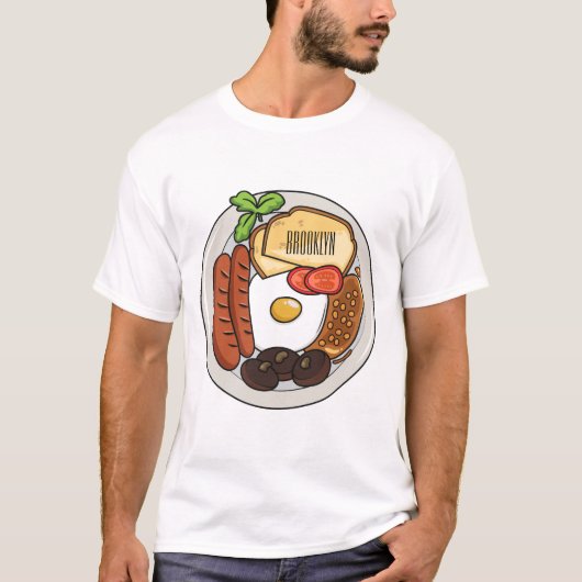 英国の朝食の漫画イラストレーション Tシャツ (正面)