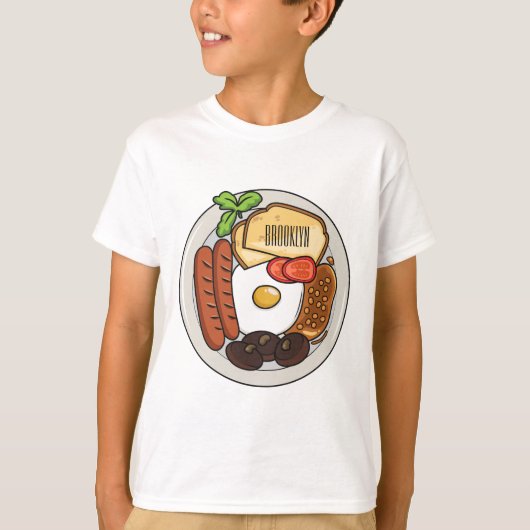 英国の朝食の漫画イラストレーション Tシャツ (正面)