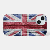 英国の木製の旗 iPhone 15ケース (裏面横)