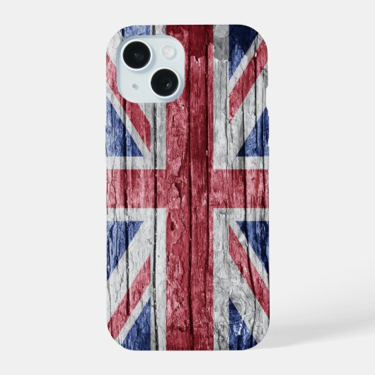 英国の木製の旗 iPhone 15ケース (裏面)