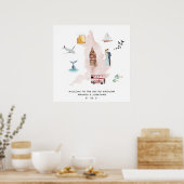 英国の目的地のウェディングウェルカムの水彩地図 ポスター (キッチン)