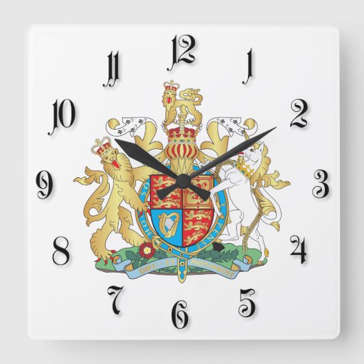 英国の紋章 スクエア壁時計 (正面)