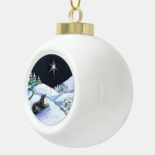 英国の羊飼いのクリスマスの装飾Blk及びタン セラミックボールオーナメント (右)