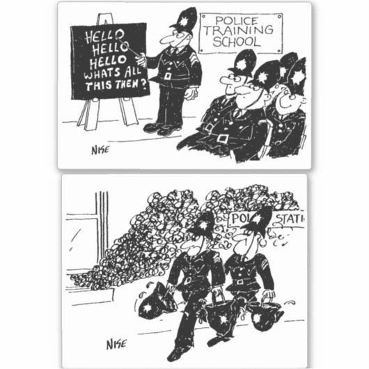 英国の警察をテーマにしたユモアたっぷりの2つの漫画 シール (正面)