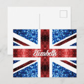 英国の赤と青のスパークルグリッター カスタム名 ポストカード (正面/裏面)