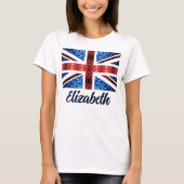 英国の赤と青のスパークルグリッター カスタム名 Tシャツ (正面)