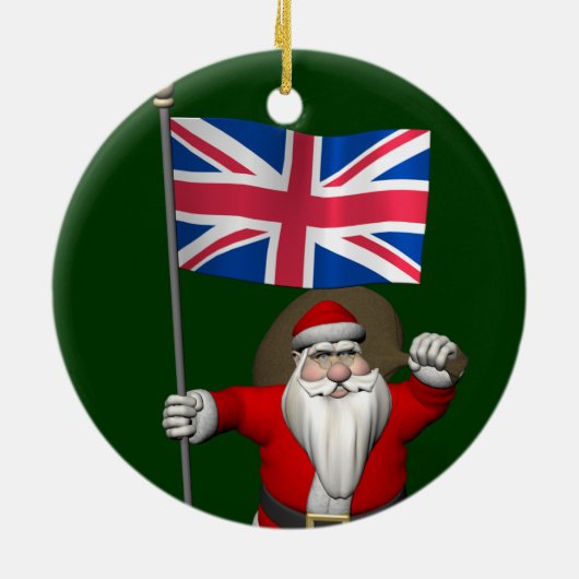 英国の連合国旗を持つサンタクロース セラミックオーナメント (裏面)