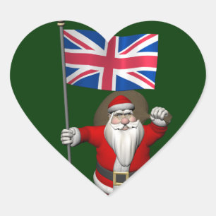 英国の連合国旗を持つサンタクロース ハートシール
