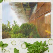 英国の鉄道スチームトレインでトラインスポッタアート キッチンタオル (折り畳み)