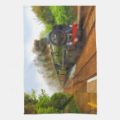 英国の鉄道スチームトレインでトラインスポッタアート キッチンタオル (縦)