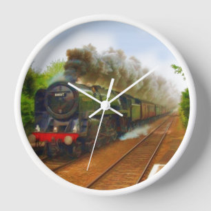 英国の鉄道スチームトレインでトラインスポッタアート 壁時計