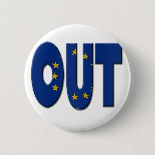 英国のIn/Out EU国民投票。OUTとヨーロッパU 缶バッジ (正面)