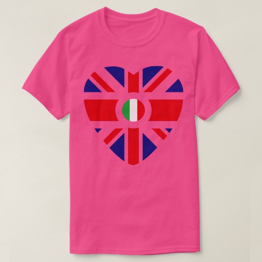 英国イタリアン多国籍愛国国旗ハート Tシャツ (デザイン正面)