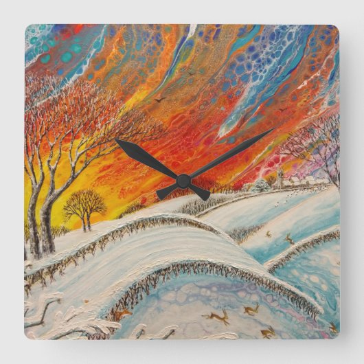 英国ウィンターズデイクリスマス スクエア壁時計 (正面)