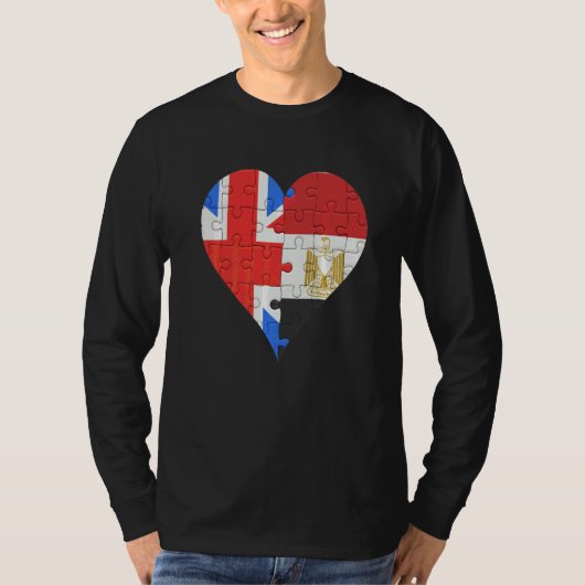 英国エジプト国旗のハート Tシャツ (正面)