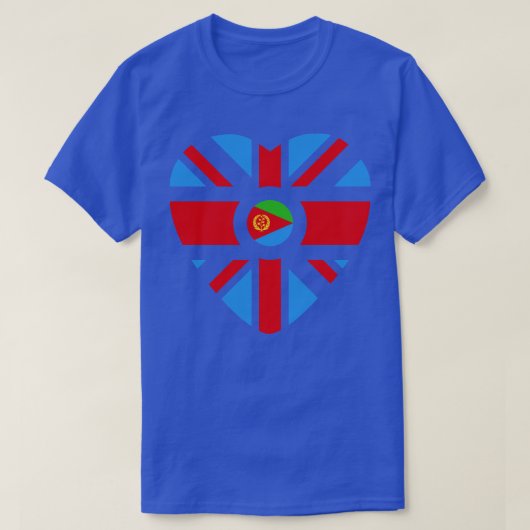英国エリトリア多国籍愛国国旗のハート Tシャツ (デザイン正面)
