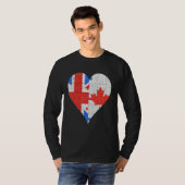 英国カナダ国旗のハート1 Tシャツ (正面フル)