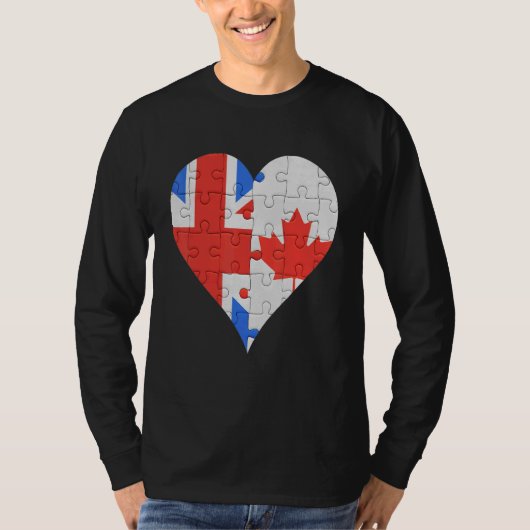英国カナダ国旗のハート1 Tシャツ (正面)