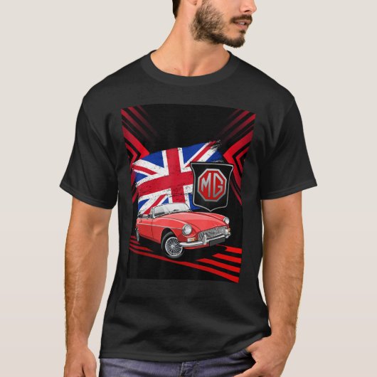 英国クラシックスポーツカー – MG MGBコンバーチブル Tシャツ (正面)