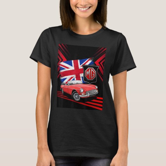 英国クラシックスポーツカー – MG MGBコンバーチブル Tシャツ (正面)