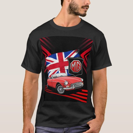 英国クラシックスポーツカー – MG MGBコンバーチブルT- Tシャツ (正面)