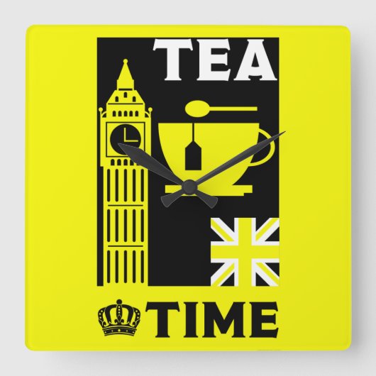 英国クラシック茶の飲み物 スクエア壁時計 (正面)