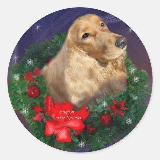 英国コッカースパニエル犬クリスマスプレゼント ラウンドシール (正面)