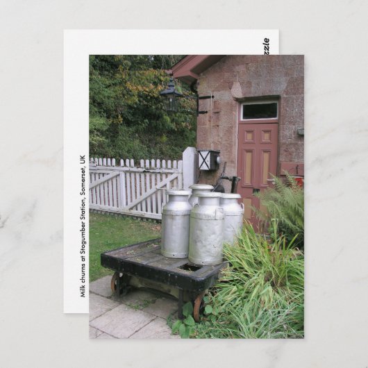 英国サマセット州ストグンバー駅に牛乳瓶が集まる ポストカード (正面/裏面)