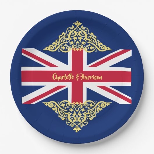 英国ジャック国旗結婚国の紙Pl ペーパープレート (正面)
