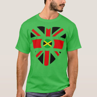 英国ジャマイカ多国籍愛国国旗のハート Tシャツ