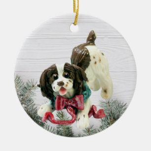 英国スプリンガースパニエル犬クリスマス飾り セラミックオーナメント