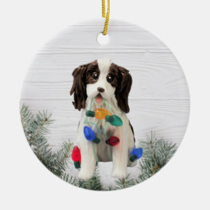 英国スプリンガースパニエル犬クリスマス飾り セラミックオーナメント