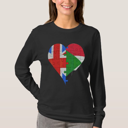 英国スーダン国旗のハート Tシャツ (正面)