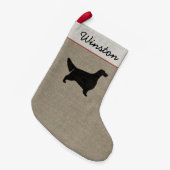 英国セッター犬のシルエットのパーソナライズな休日 スモールクリスマスストッキング (正面 (吊り時))