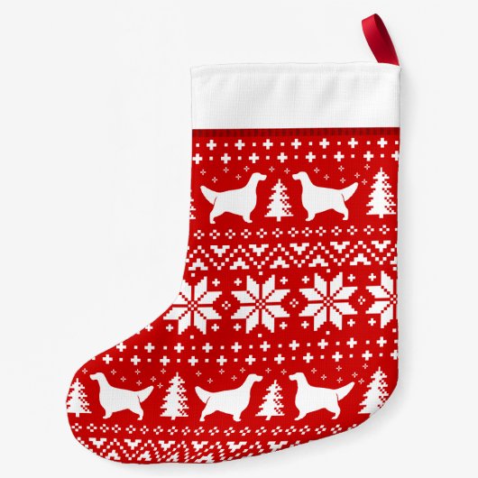 英国セッター犬はかわいいパターンのシルエットを描きます スモールクリスマスストッキング (裏面)