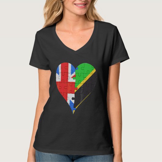 英国タンザニア国旗のハート Tシャツ (正面)