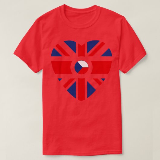 英国チェコ多国籍愛国国旗のハート Tシャツ (デザイン正面)