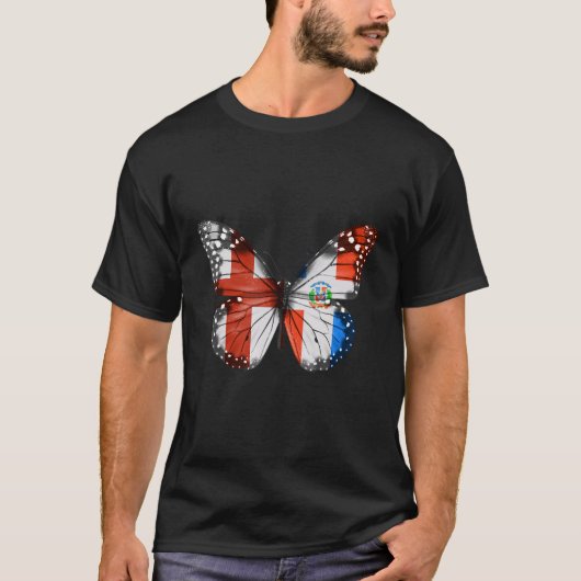英国ドミニカ国旗の蝶 Tシャツ (正面)