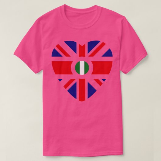 英国ナイジェリア多国籍愛国国旗のハート Tシャツ (デザイン正面)