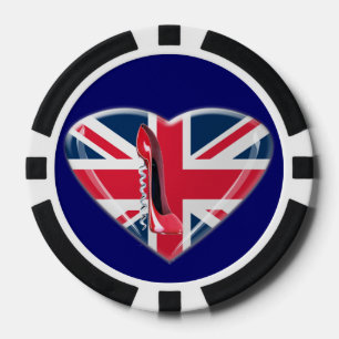 英国ハート国旗の赤いコルクスクリュースティレットトランプのポーカーチップ ポーカーチップ