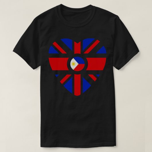英国フィリピン多国籍愛国国旗のハート Tシャツ (デザイン正面)