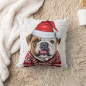 英国ブルドッグおもしろいウォーターカラークリスマス クッション (ブランケット)