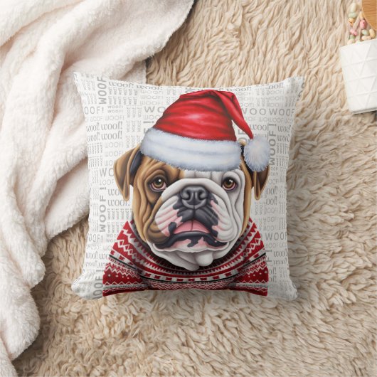 英国ブルドッグおもしろいウォーターカラークリスマス クッション (ブランケット)