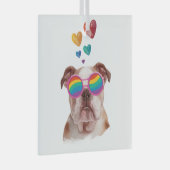 英国ブルドッグとハートバレンタインデー ガラスオーナメント (正面右)