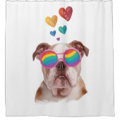 英国ブルドッグとハートバレンタインデー シャワーカーテン (正面)